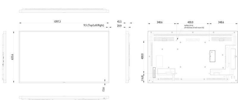 Philips 49BDL4050D - Technical Drawing