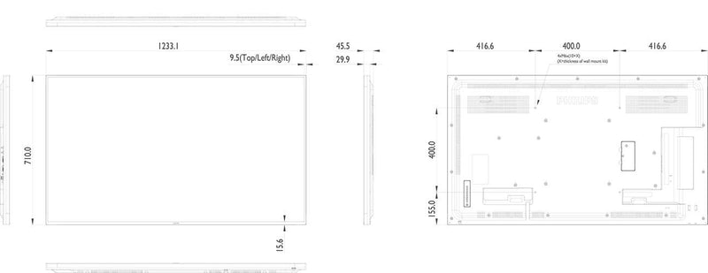 Philips 55BDL4050D - Technical Drawing